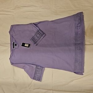 Brand New Karen Scott lavendar laced trimmed 100% cotton top